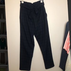 F21 dark blue plaid trousers w/ belt